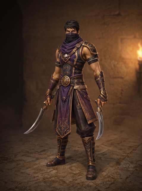 Der Ninja mit Gesichtstuch und zwei Dolchen